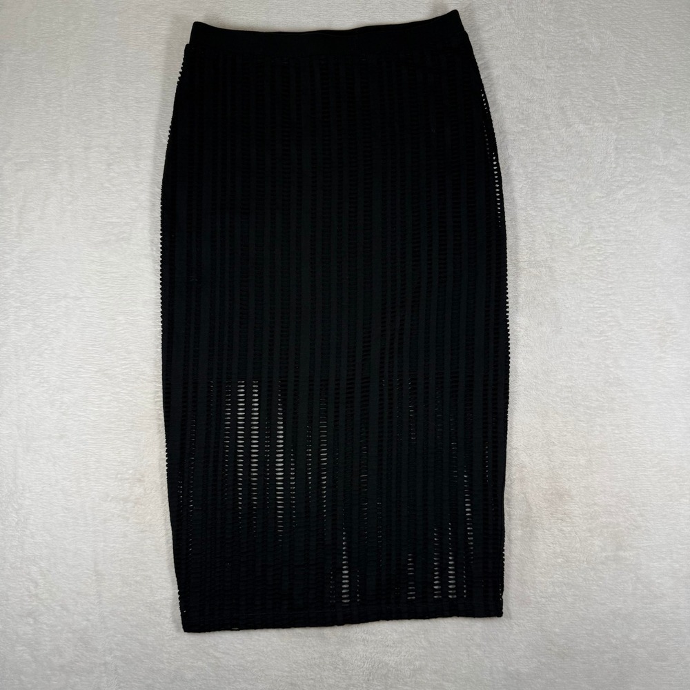 T by Alexander Wang Black Textured Ladder Cut-Out Knit Midi Pencil Skirt Small